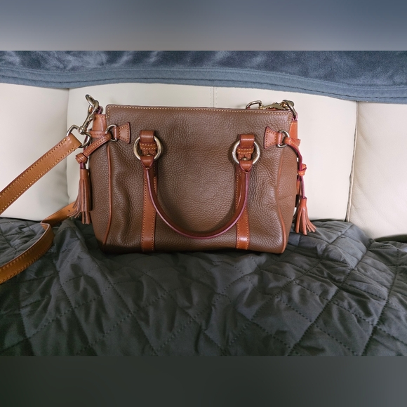 Dooney & Bourke Tan and Brown Leather Satchel - Picture 7 of 8